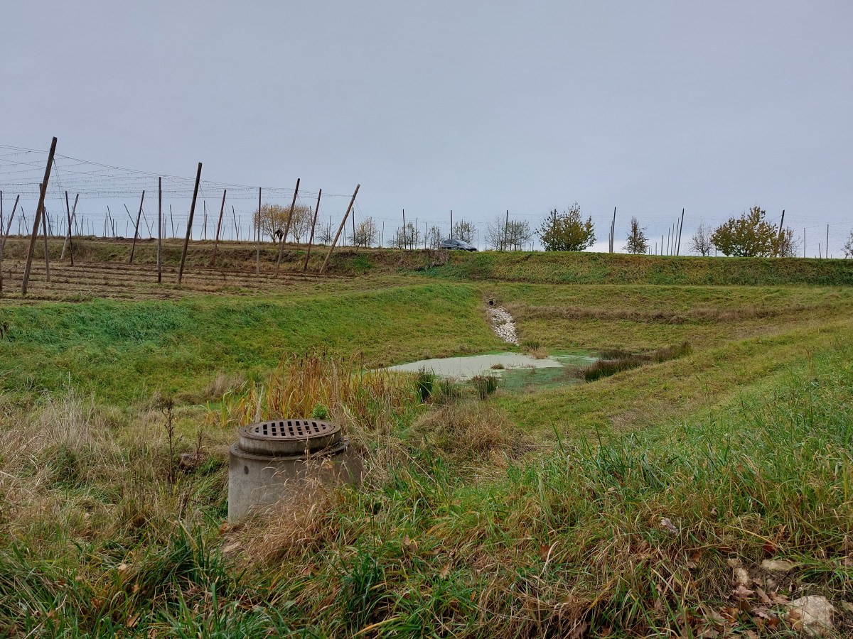 kleineres Rückhaltebecken im Westen vor der Ortschaft