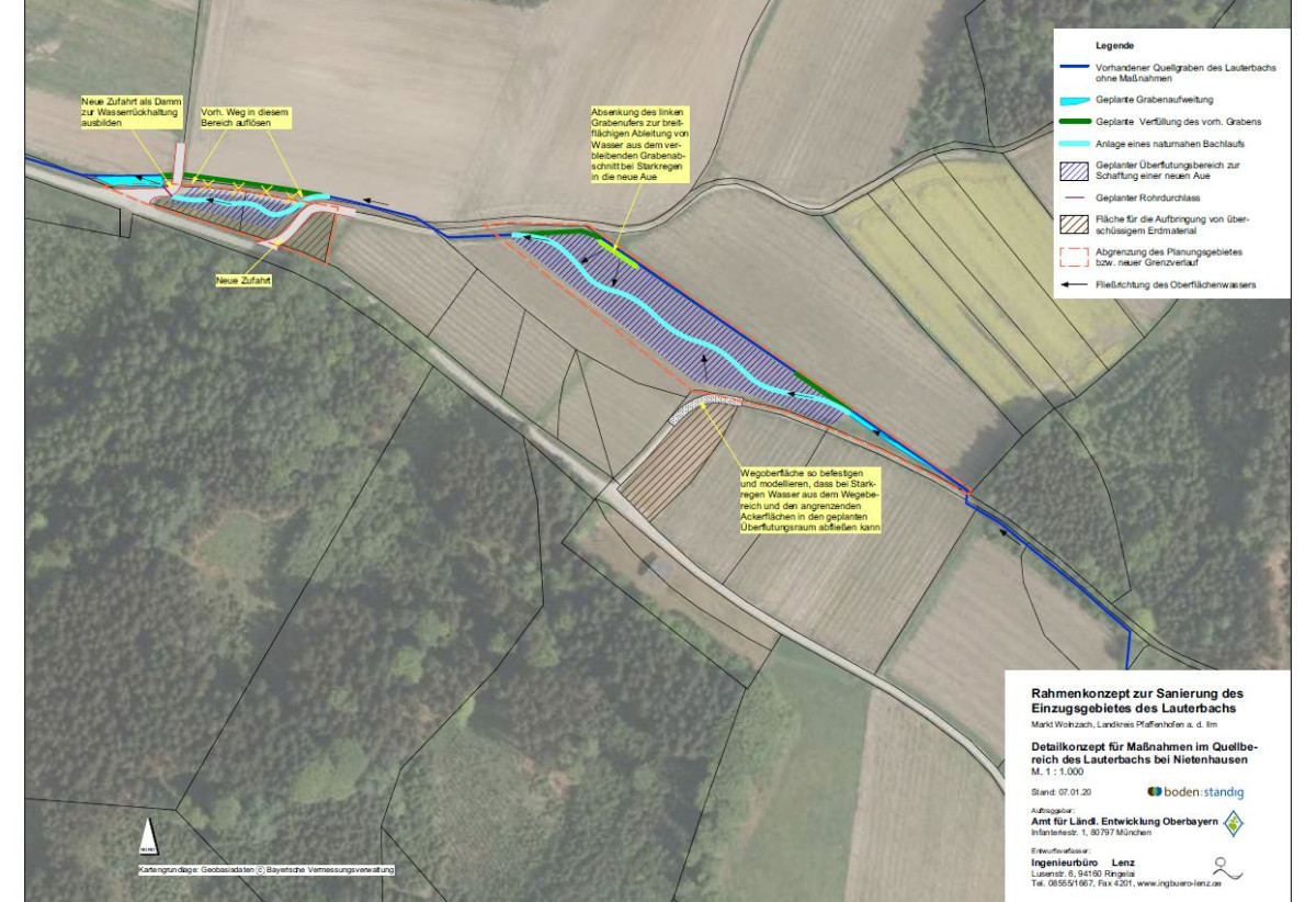 Detailkonzept für Maßnahmen im Quellbereich des Lauterbachs bei Nietenhausen. Autor: Ingenieurbüro Lenz