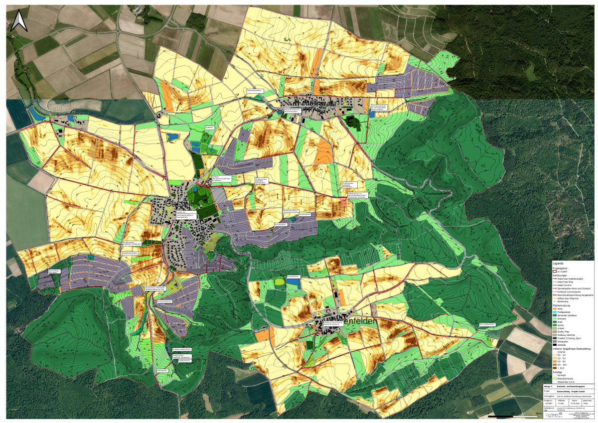 Entwurf der ersten zusammengeführten Ergebnisse und Darstellung eines vorläufigen Bestands- und Bewertungsplans in Castell