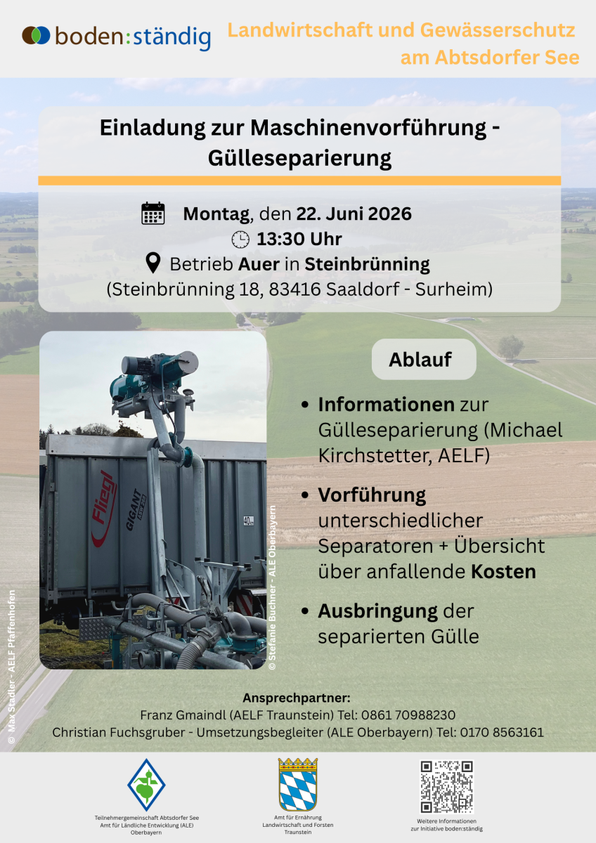 Auf dem Flyer zur Veranstaltung ist ein Foto eines Gülleseparators abgebildet sowie der Ablauf aufgelistet